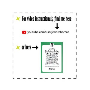 Puede incluir: Una tarjeta verde y blanca con un c&oacute;digo QR y el texto "quilt fairy StarGardener Design" y un logotipo de TikTok. La tarjeta tambi&eacute;n incluye un enlace a un canal de YouTube y una cuenta de TikTok.