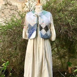 Gilet berger veste sans manches réversible matelassé upcycling recyclé patchwork