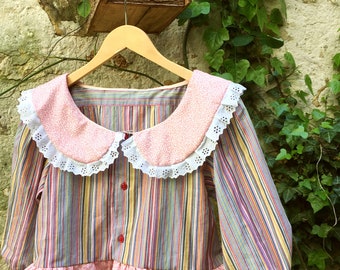blouse "Candy" vintage upcycling recyclé patchwork manches bouffantes