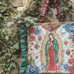 bandana bag holy virgin pattern green guadalupe vintage upcycling mexican