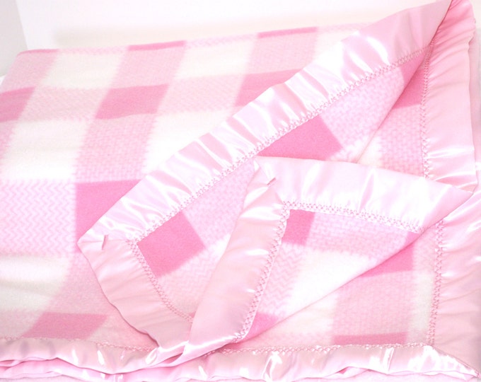 Baby Blanket Fleece Baby Blanket Pink Plaid Fleece Baby Blanket Toddlers Pink Blanket 42 X 42