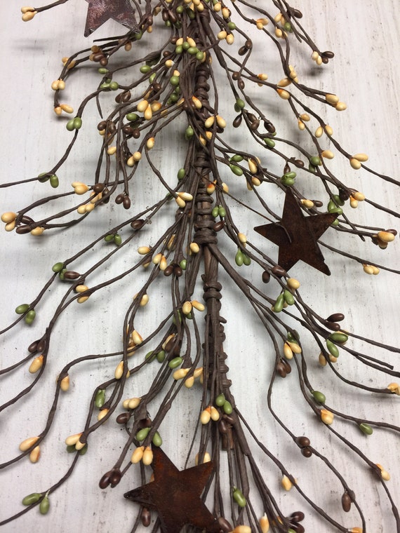 Berry Garland Coffee Bean Star Pip Berry Garland 42 Long Green, Brown and  Ivory Garland Ready to Ship 