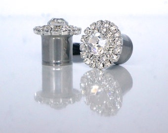 Diamond Tunnel Plugs 00g 7/16" 1/2" 9/16" Wedding Gauges 10mm 11mm 12mm 14mm