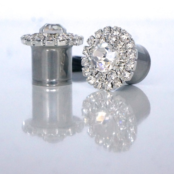 Diamond Tunnel Plugs 00g 7/16" 1/2" 9/16" Wedding Gauges 10mm 11mm 12mm 14mm