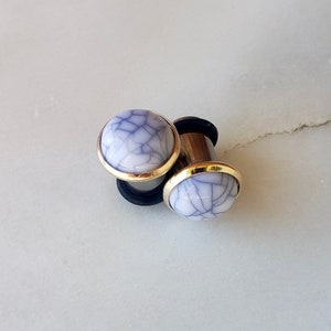 Marble in gold bezeled setting 8g 6g 4g 2g 0g 00g 7/16” 1/2” 3mm 4mm 5mm 6mm 8mm 10mm 11mm 12mm