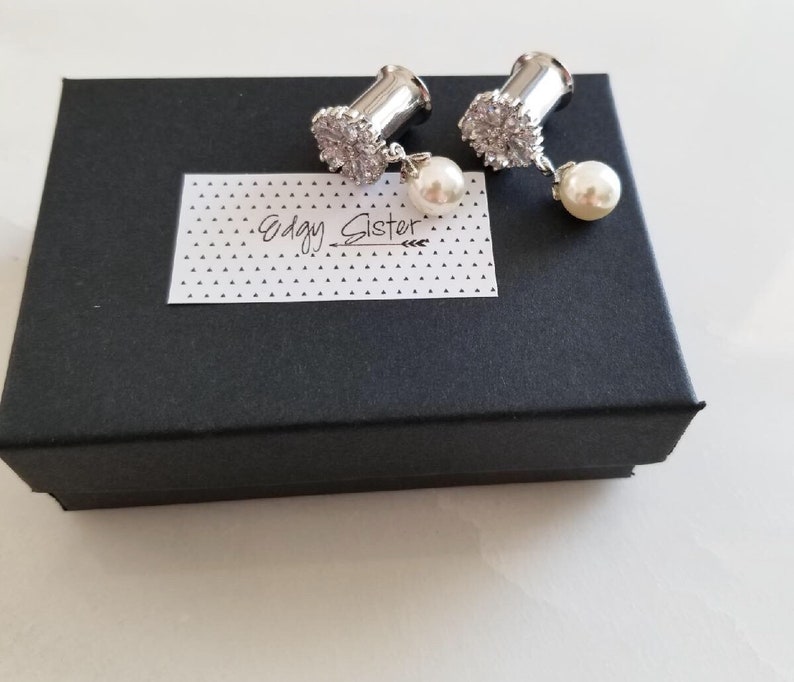 Diamond and Pearl Drop Wedding Gauges Plugs 8g0g Etsy