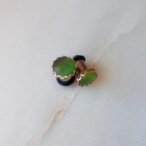 Green tigers eye stone in scalloped rose gold setting plugs gauges 8g 6g 4g 2g 0g 00g 3mm 4mm 5mm