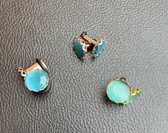 Aquamarine colored stone in a rose gold, silver or yellow gold scalloped setting 3mm 4mm 5mm 6mm 8mm 10mm 8g 6g 4g 2g 0g 00g