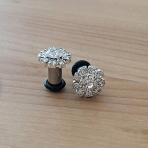 Rhinestone Ear Plugs: Surgical Steel Wedding Gauges image 2