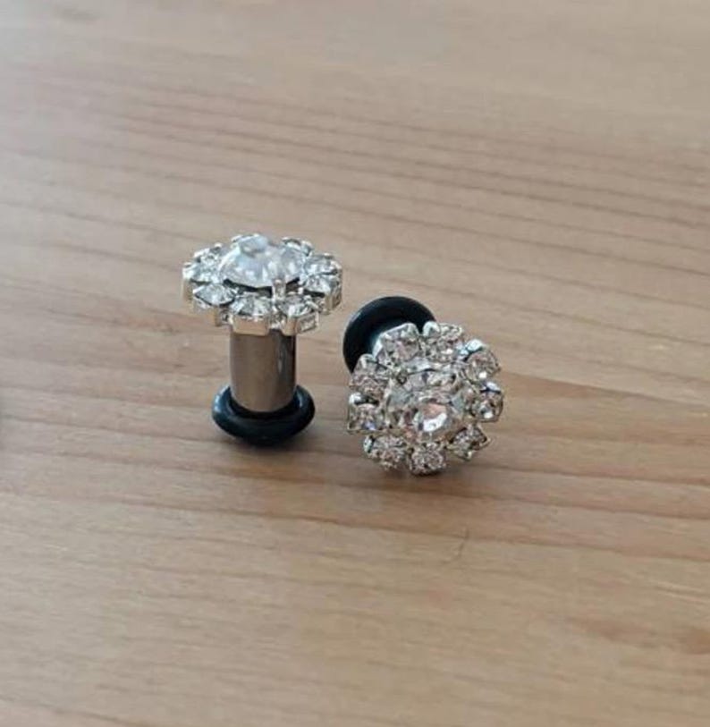 Rhinestone Ear Plugs: Surgical Steel Wedding Gauges image 2