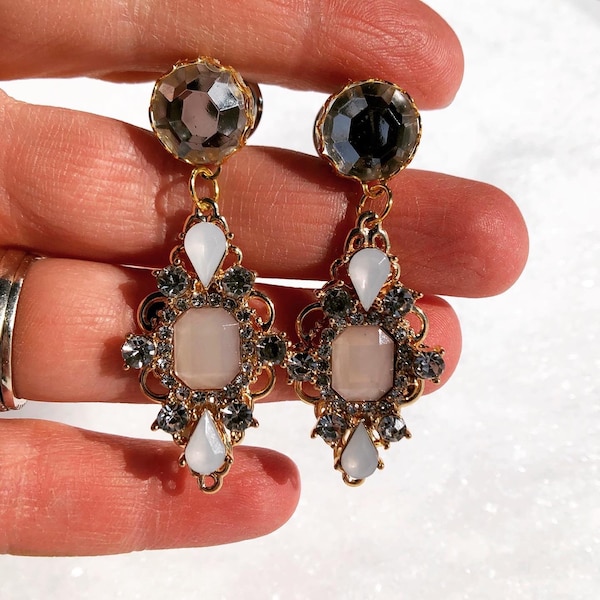 Jauges de plugs pendants en or d'inspiration vintage avec strass rose clair 8 g-1 po 3 mm-25 mm