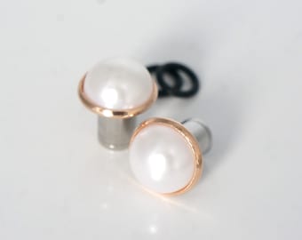 Pearl Plugs 8g-5/8" Rose Gold Wedding Gauges 2mm-16mm