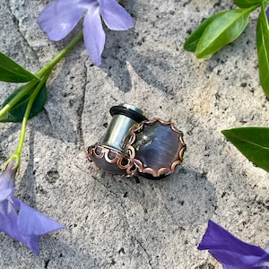 Gray stone in rose gold scallop setting plugs gauges 8g 6g 4g 2g 0g 00g 7/16” 3mm 4mm 5mm 6mm 8mm 10mm 11mm