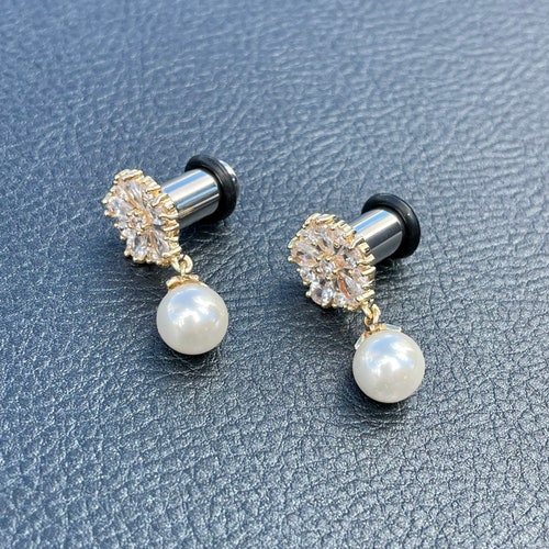Diamond and Pearl Drop Wedding Gauges Plugs 8g0g Etsy