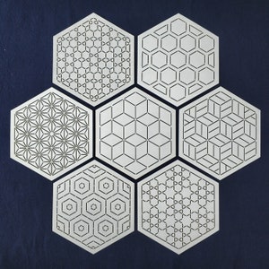 Sashiko Stencil  -Sashiko Embroidery Pattern Hexagon template B