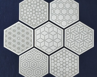 Sashiko Stencil  -Sashiko Embroidery Pattern Hexagon template B