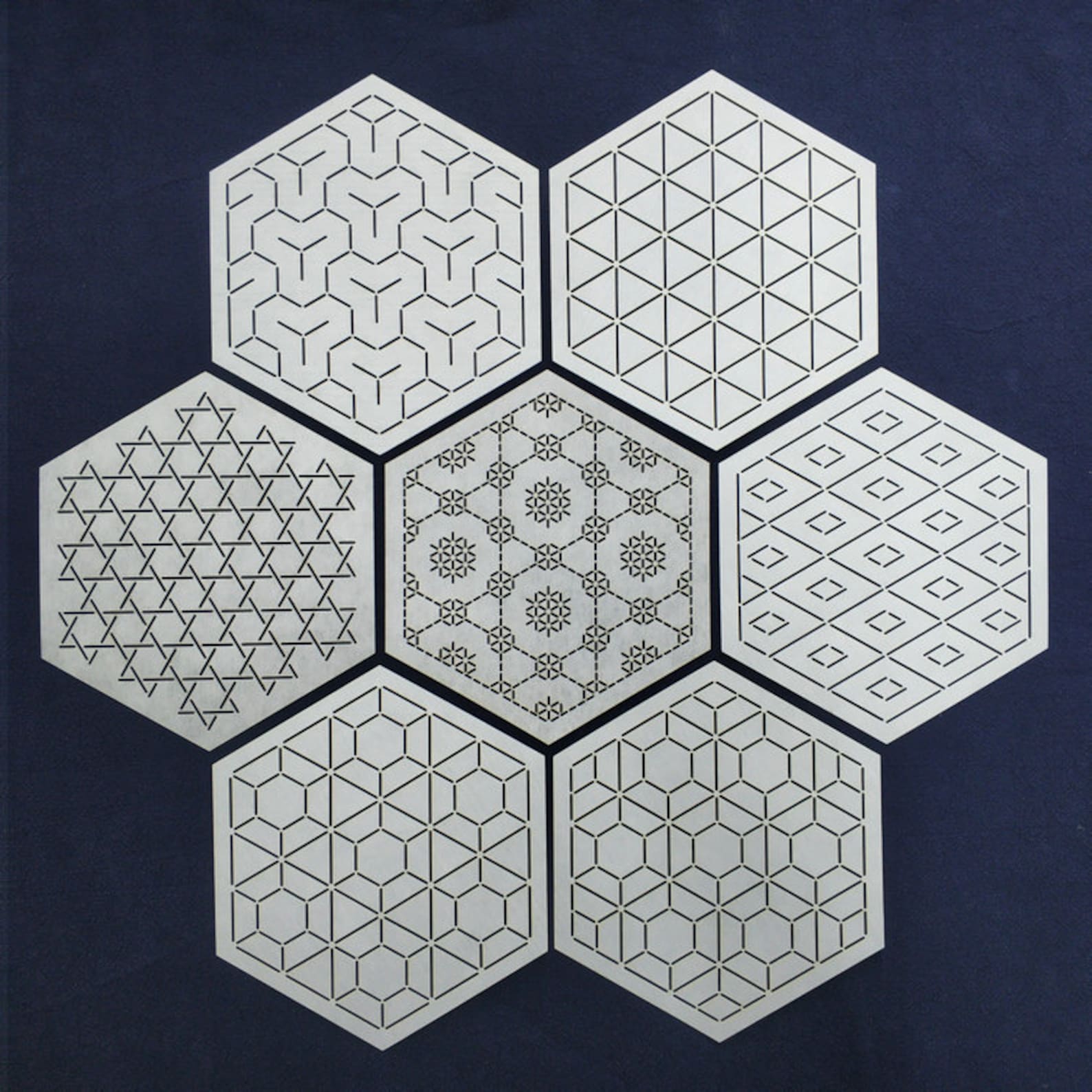Sashiko Stencil sashiko Embroidery Pattern Hexagon Template A Etsy