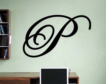 Adhesivo de vinilo con inicial de letra cursiva para boda (b) 3"-7"