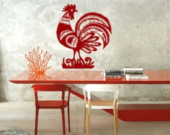 Tribal Rooster Kitchen Vinyl Wall Sticker Decal 38"h x 30"w
