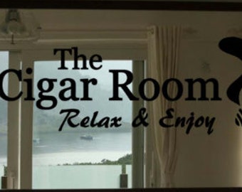 Calcomanía de vinilo para pared con frase "Cigar Room Bar" (Espejo no incluido)
