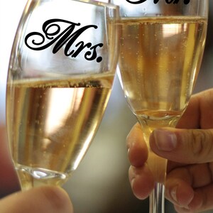 MR & MRS Wedding Glass Design Vinyl Sticker Decal Set 2&quot;h x 4&quot;w each