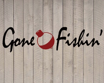 Calcomanía de vinilo con cita de pared de playa de Gone Fishing, 10 "de alto x 40" de ancho