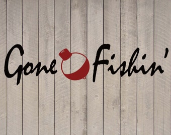 Gone Fishing Beach Wall Quote Vinyl Sticker Decal 10"h x 40"w