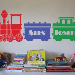 Kids Train Set Locomotive Personalized Vinyl Wall Sticker Decal 20"h x 54"w