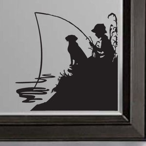 Little Boy Fishing with His Lab Dog Vinyl Wall Sticker Decal (b)