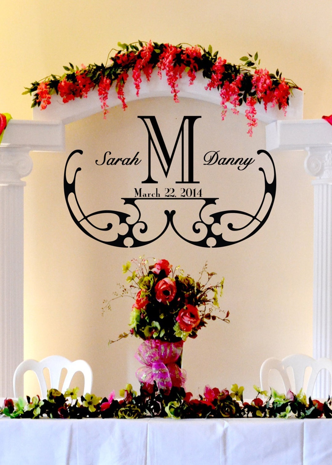 Elegant Wedding Monogram Custom Wall Vinyl Sticker Decal 30"h X 48"w - Etsy