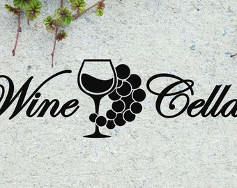 Calcomanía de vinilo para pared con frase "Bodega de vinos"