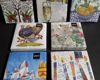 Servilletas de papel PPD para cóctel, 5 pulgadas, ideales para decoupage, manualidades y fiestas (7 estilos a elegir).