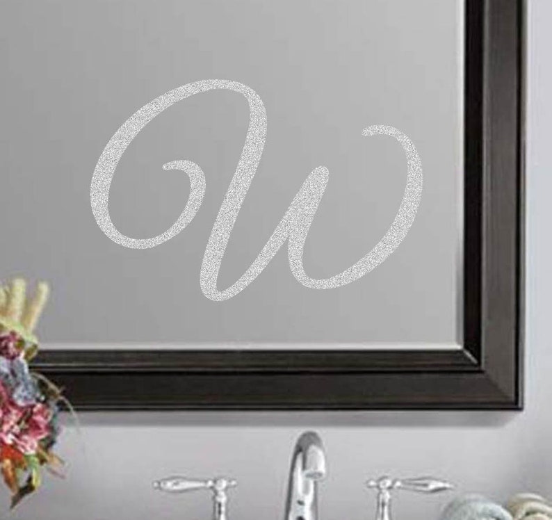 Script Wedding Letter Frosted Etched Glass Initial Vinyl Sticker Decal c
