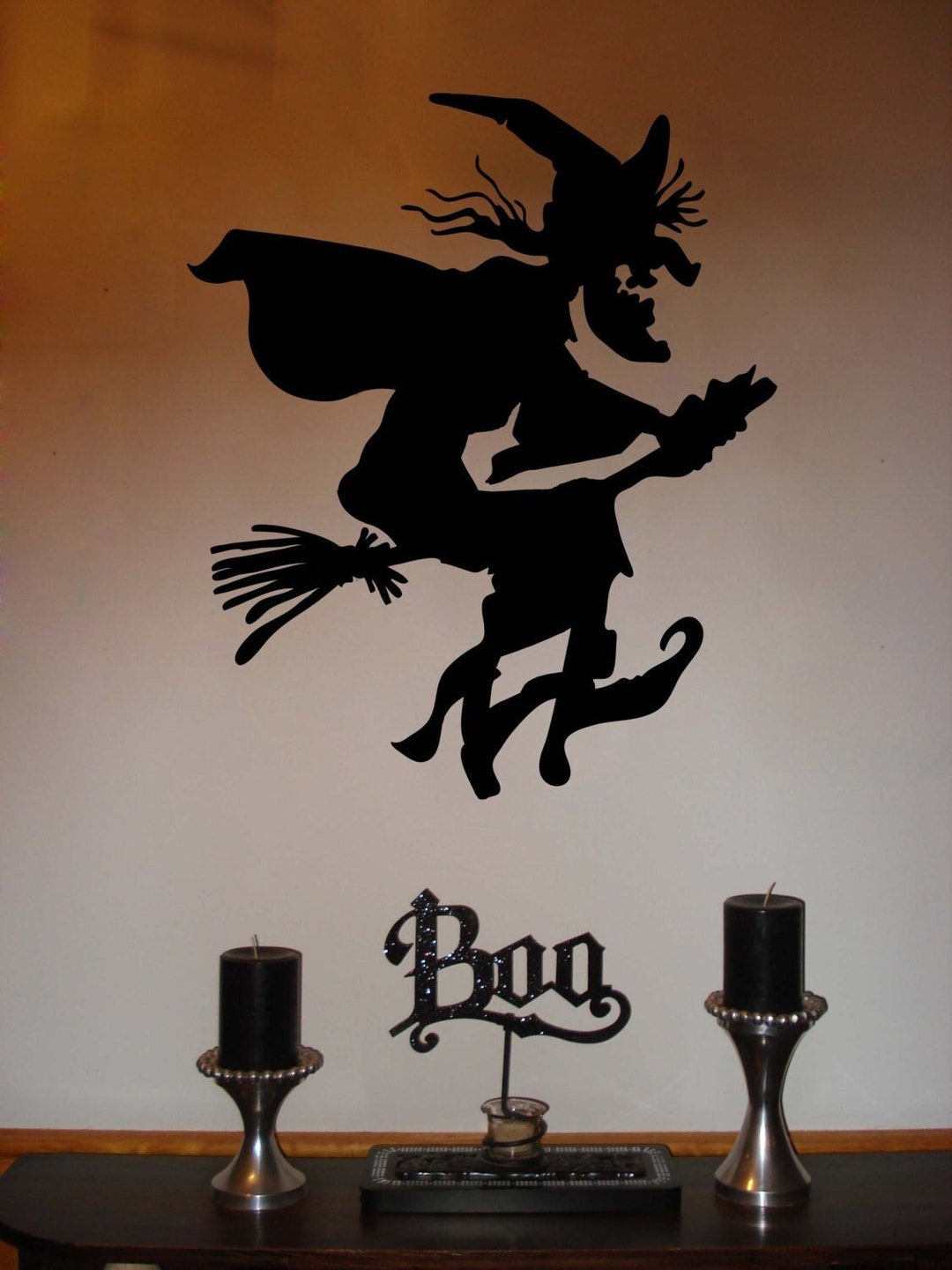 Large Halloween Witch on Broom Vinyl Wall Sticker Decal 24"h X 22"w - Etsy