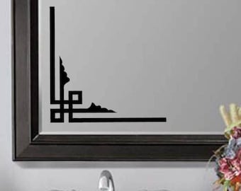 Corner Design Bathroom Wall Sticker Decals 14"h x 14"w each (4 Decals, 2 regular & 2 reverse)