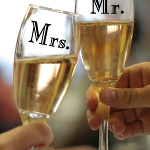 MR & MRS Wedding Glass Design Vinyl Sticker Decal Set 1.5&quot;h x 2&quot;w each