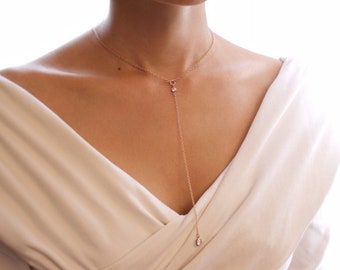 Y Necklace, Rose Gold Backdrop Necklace, Choker Drop, Back Necklace, Delicate Choker, Back Drop Necklace, Back Chain