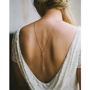 Dia Back Necklace, Backdrop Necklace, Back Chain, Shoulder Necklace, Bridal Back Drop Necklace, Rose Gold Necklace, Gold Lariat, Minimal image 10