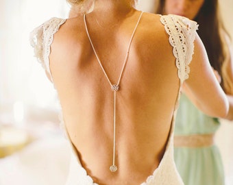 Camellia - Back Necklace, Bridal Necklace, Backdrop Necklace, Back Chain, Wedding Jewelry, Shoulder Necklace, Elopement