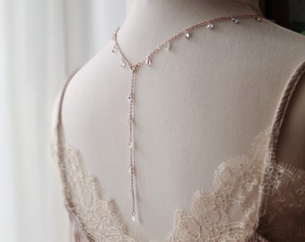 Olivia - Back Necklace, Backdrop Necklace, Rose Gold Back Necklace, Back Chain for Elope Dress, Back Necklace for Wedding