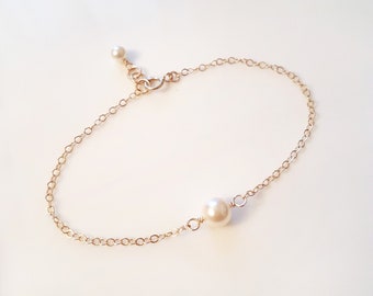 faith - Bracelet, Single Pearl Bracelet, Minimal Bracelet, Rose Gold Bracelet, Elopement, Simple Pearl Bracelet, Dainty Bracelet