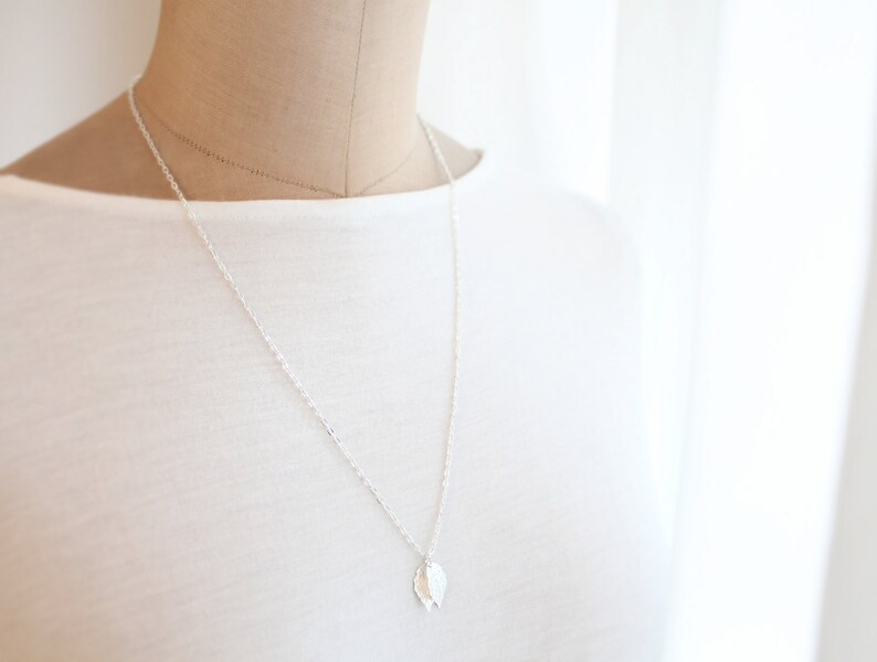 Leaf Back Drop Necklace, Everyday Jewelry, Minimal Leaf Pendant, Silver and Gold Color image 3