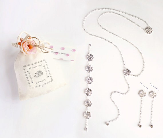 bride Bridal Jewelry Set Back Necklace Back Drop Silver | Etsy