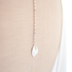 Leaf Back Drop Necklace, Everyday Jewelry, Minimal Leaf Pendant, Silver and Gold Color image 2