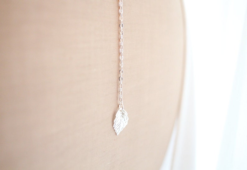 Leaf Back Drop Necklace, Everyday Jewelry, Minimal Leaf Pendant, Silver and Gold Color image 2