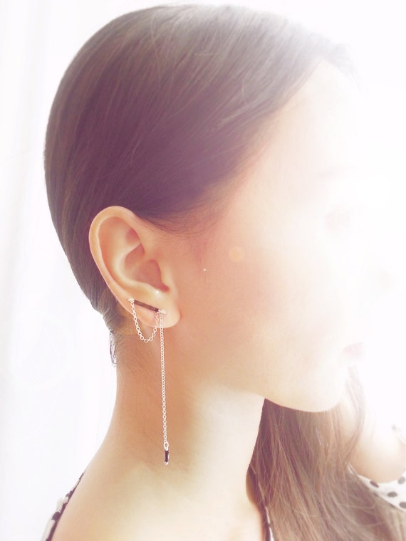 Lulu Ear Cuff, Ear Crawler, Holiday Gift, Silver Long Earrings