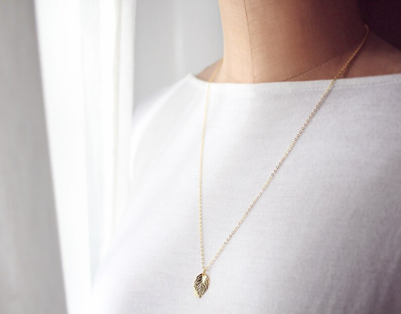 Leaf Back Drop Necklace, Everyday Jewelry, Minimal Leaf Pendant, Silver and Gold Color image 6