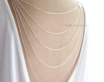 Romance - Art Deco Glam, Multistrand Back Necklace, Backdrop Necklace, Silver Gold Back Drop Necklace, Wedding Jewelry, Bridal Accessory