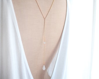 Vera - Back Necklace, Back Chain, Backdrop Necklace, Bridal Back Drop Necklace, Bridal Accessories, Choose Crystal Colors