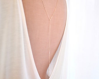 Minimal - Backdrop Necklace, Simple Back Necklace, Dainty Bridal Jewelry, Back Drop Necklace, Rose Gold Back Necklace, Back Chain